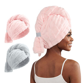 REDKISS two-pack microfiber hair towel wrap in pink gray for fast dry and gentle care