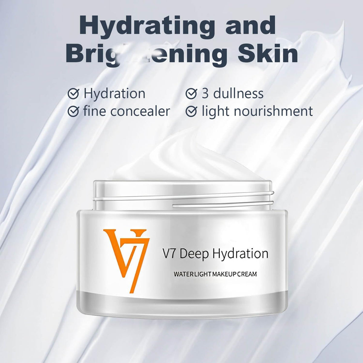 Rednow V7 cream label close-up highlighting hydration benefits.