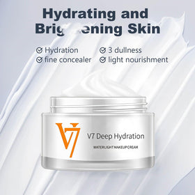 Rednow V7 cream label close-up highlighting hydration benefits.