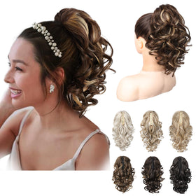 REECHO ponytail extension in chestnut brown with highlights for natural volume.