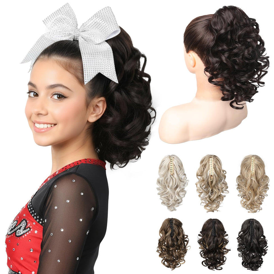 REECHO 12-inch ponytail extension with claw clip showing loose curl for easy daily styling.