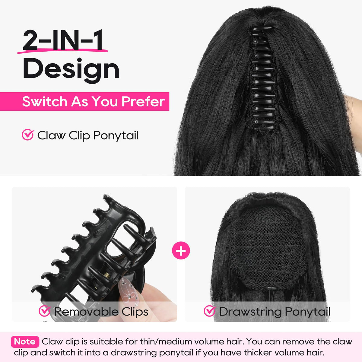 REECHO 24-inch ponyclip dark chocolate brown back view shows length and balanced silhouette.