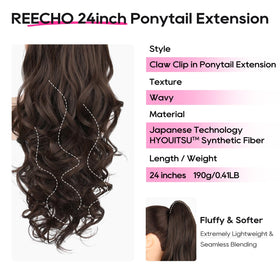 REECHO 24-inch ponyclip dark chocolate brown side view highlights seamless blend and ready styling.