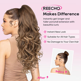 REECHO long curly closeup reveals textured fibers and natural-looking curl.