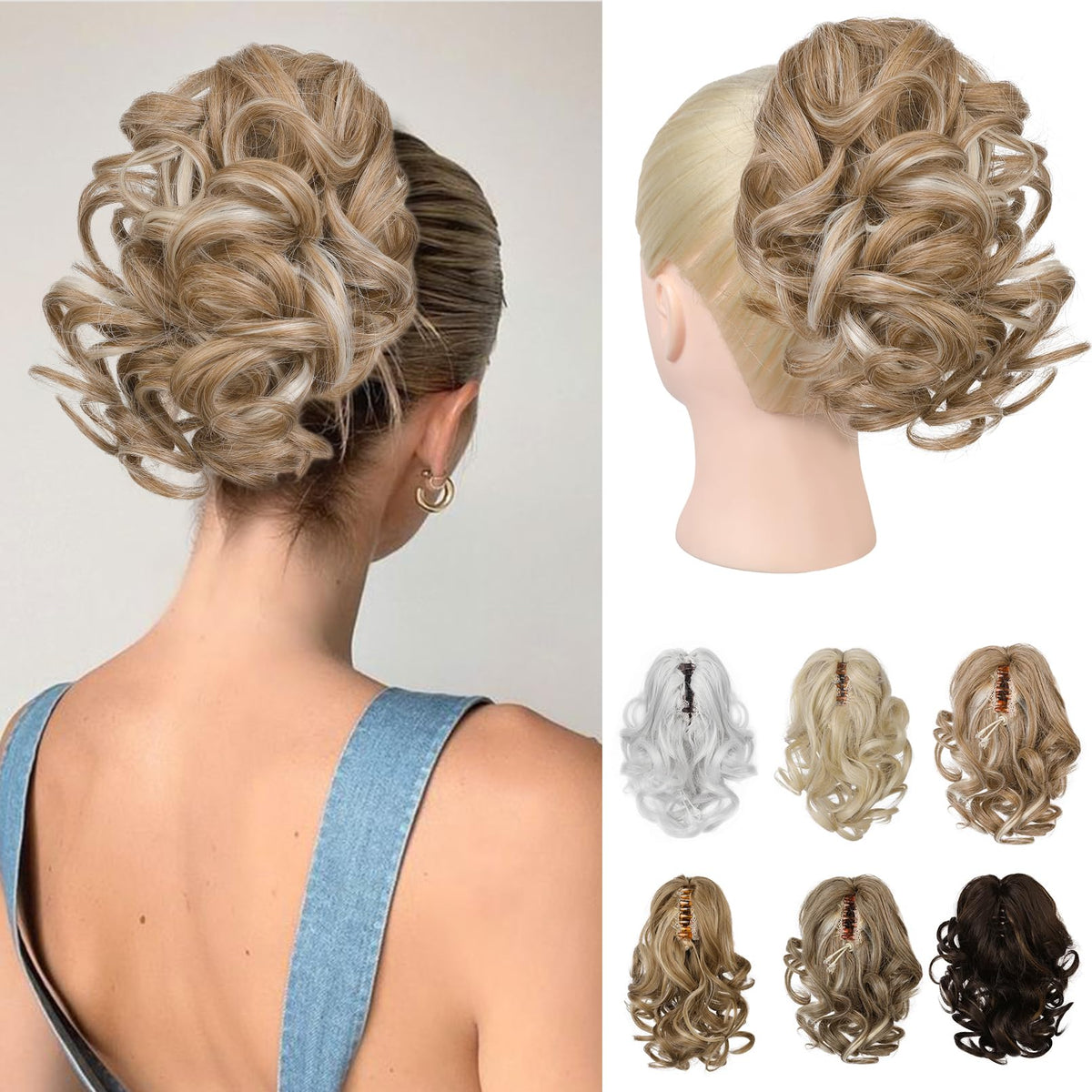 REECHO 9-inch short ponytail extension in honey blonde with highlights for lightweight fullness.