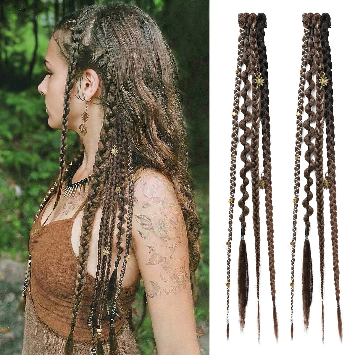 REECHO boho braid clip with beads and charms, festival-ready look.