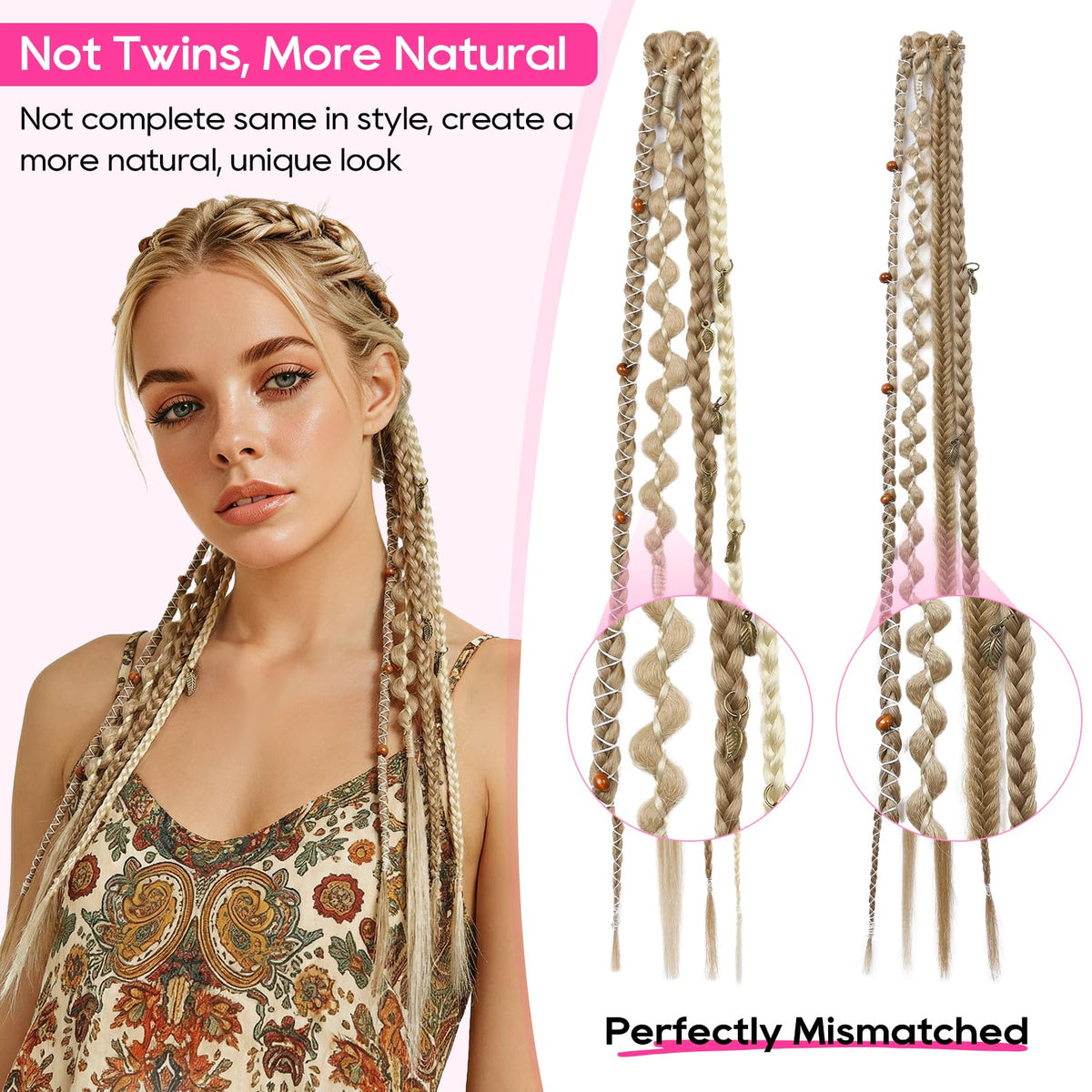 REECHO clip-in braids added to a ponytail for quick boho chic