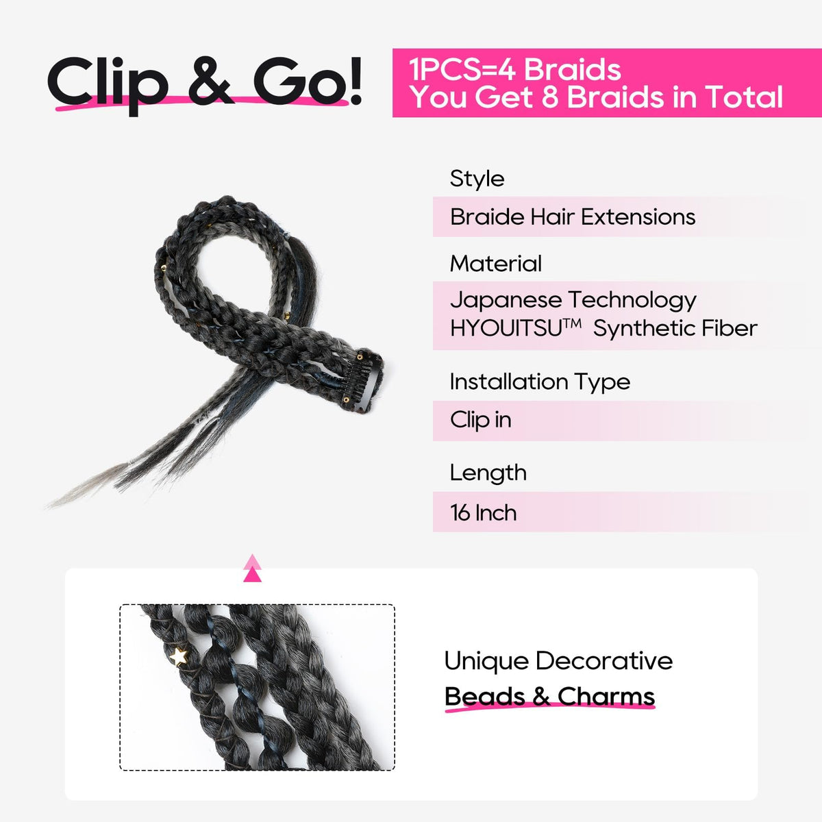 REECHO beaded braid clip looks natural and lightweight for all-day wear