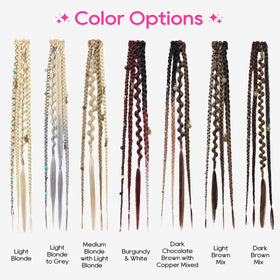 Model wearing REECHO clip-in braids gathered into a ponytail for versatile styling.