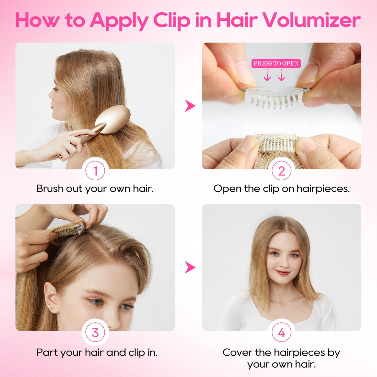 REECHO clip-in volume 12in soft-touch fibers close-up for a silky feel.