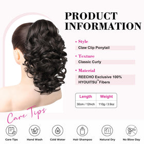 REECHO clip-on ponytail showing secure claw clip for lightweight wear