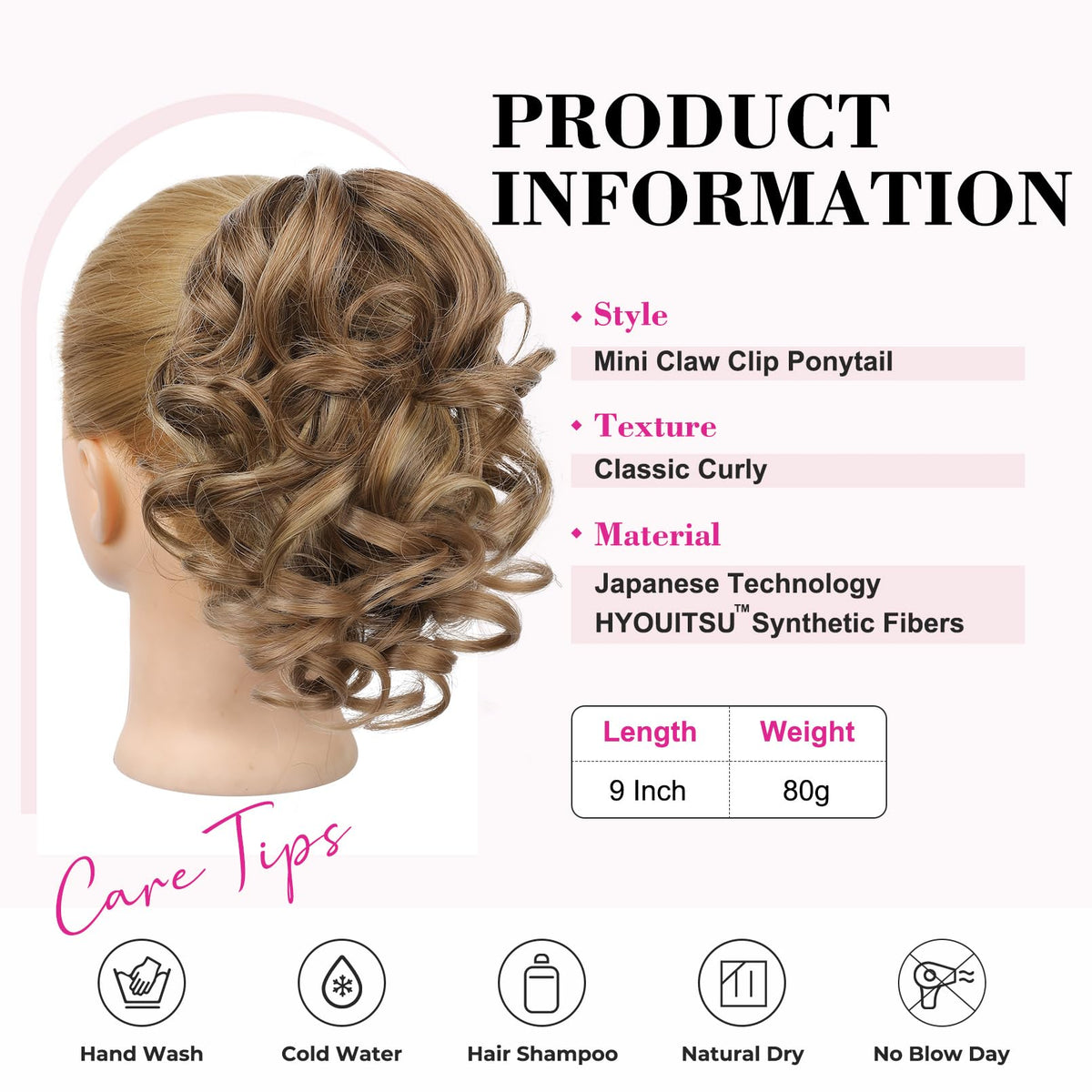 REECHO clip-on ponytail with lightweight 80g design for comfortable wear.