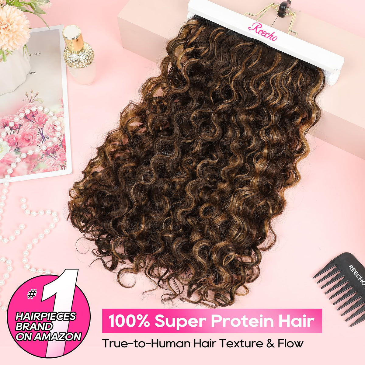 REECHO GoGo Curly extensions clip-in system delivers quick volume.