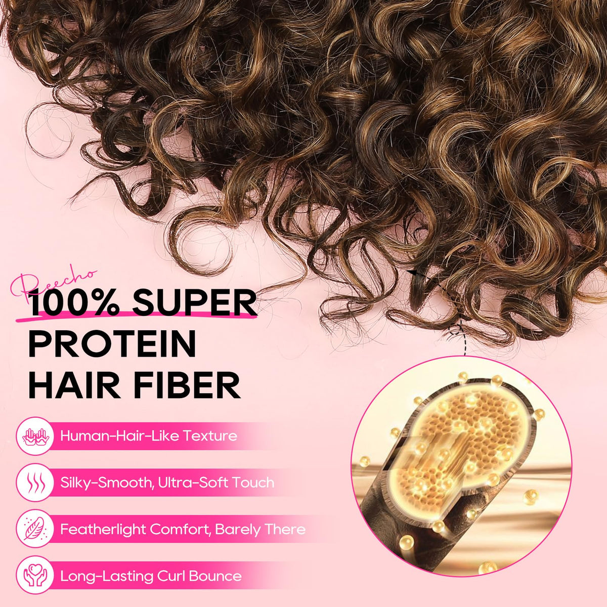 REECHO GoGo Curly extensions invisible lace weft for a seamless, comfortable fit.