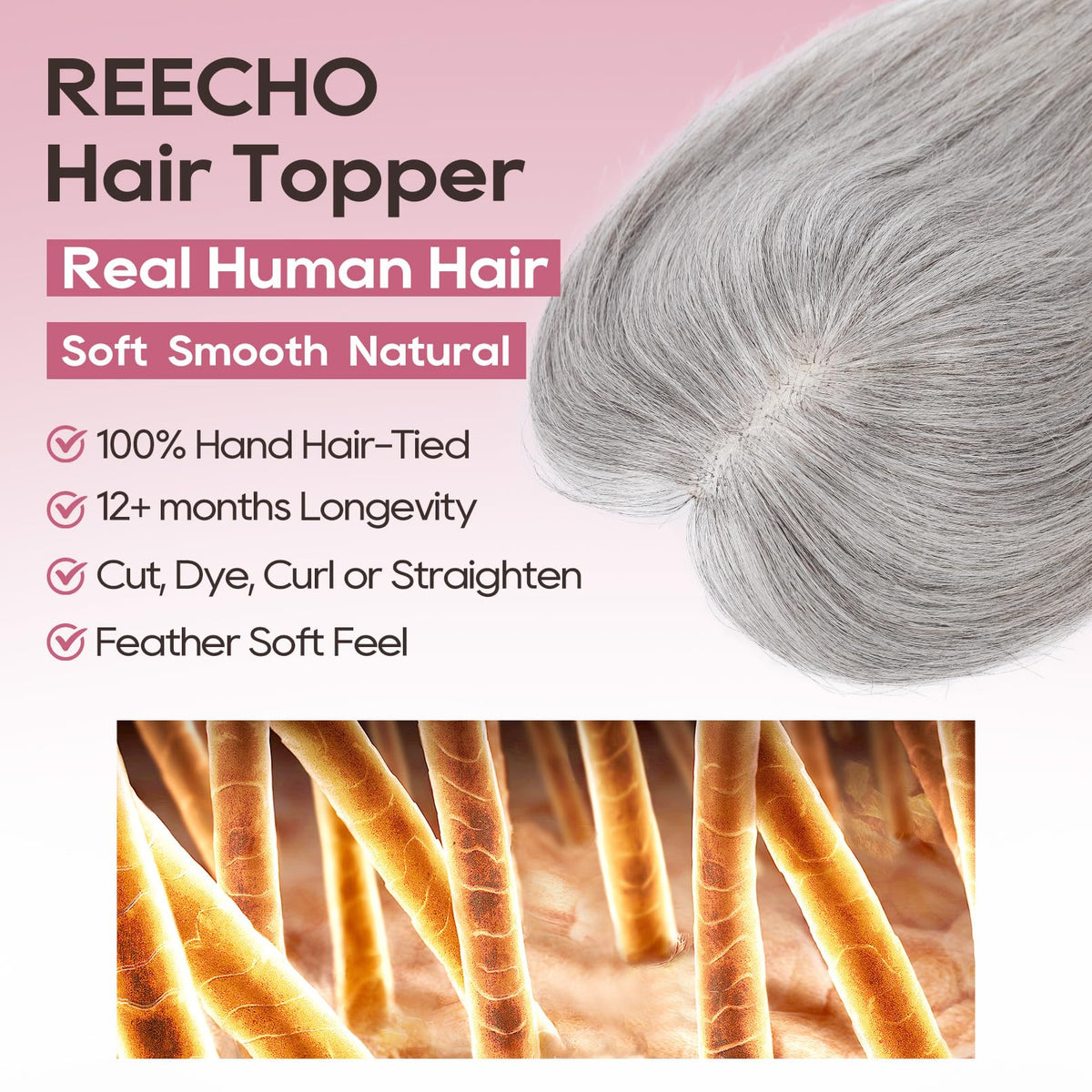 REECHO Hair Toppers clip-in system for secure, easy wear