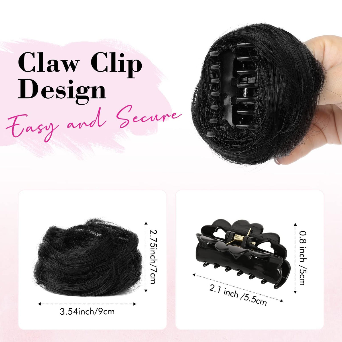 REECHO natural black mini claw bun for instant wig styling