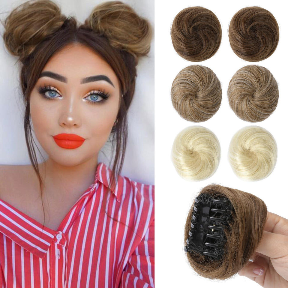 REECHO mini claw clip bun in light chocolate brown for quick, secure updos.