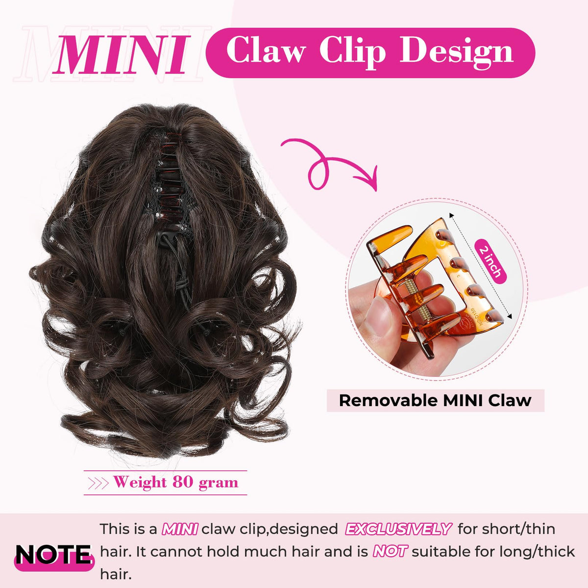 Close-up of REECHO claw clip securing short, thin hair