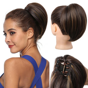 REECHO ponytail extension in dark brown with highlights for natural-looking shine.
