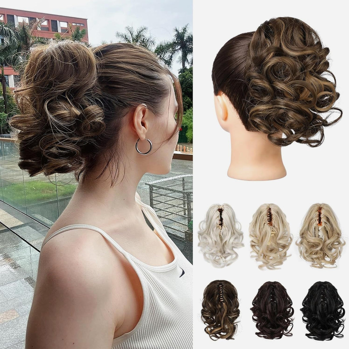 REECHO Ponytail Extension close-up clip demonstrates secure, lightweight attachment for shorter hair.