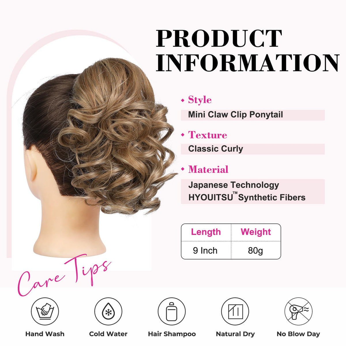 REECHO ponytail extension with small claw clip for a secure, lightweight fit.