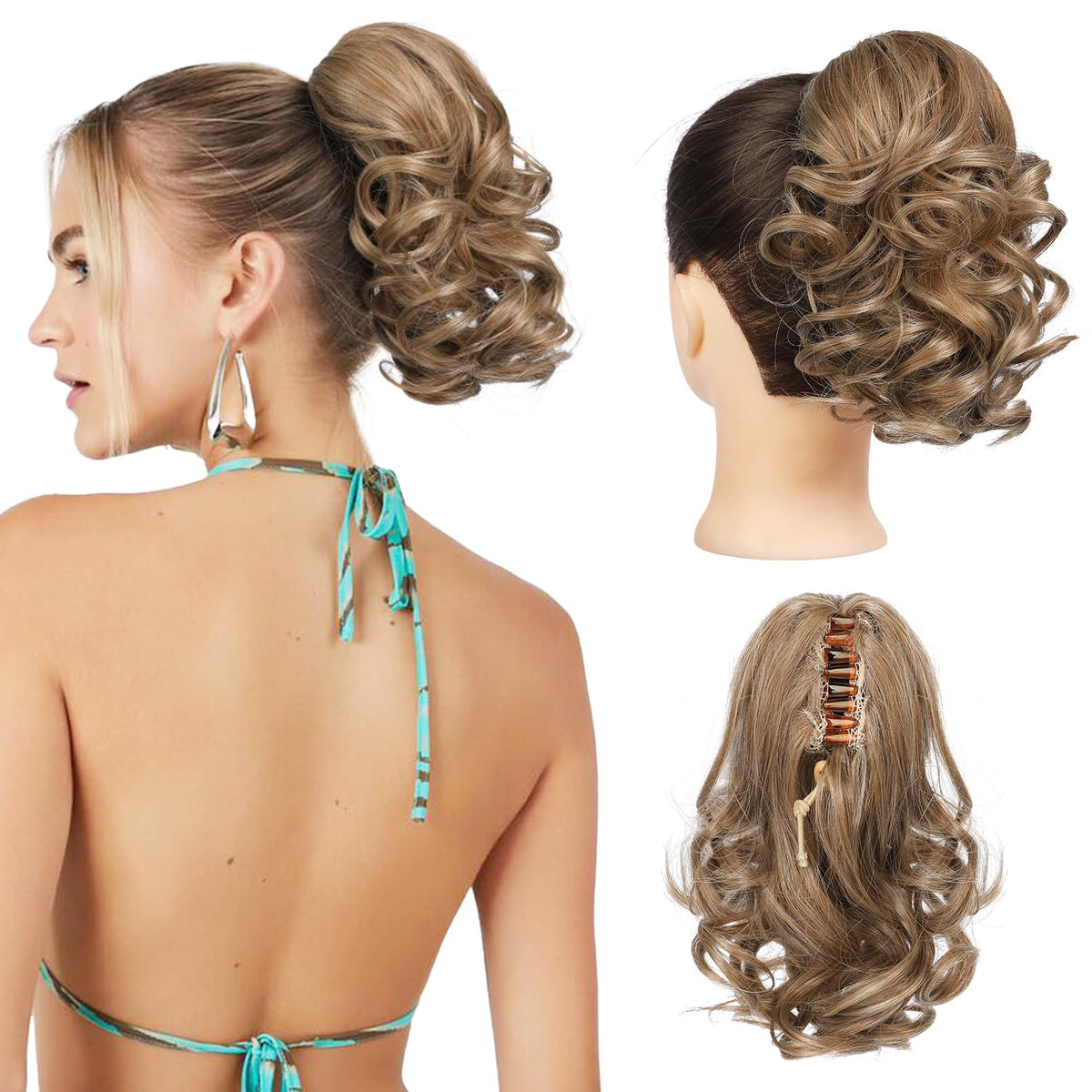 REECHO short ponytail extension with classic loose curly for instant bounce.