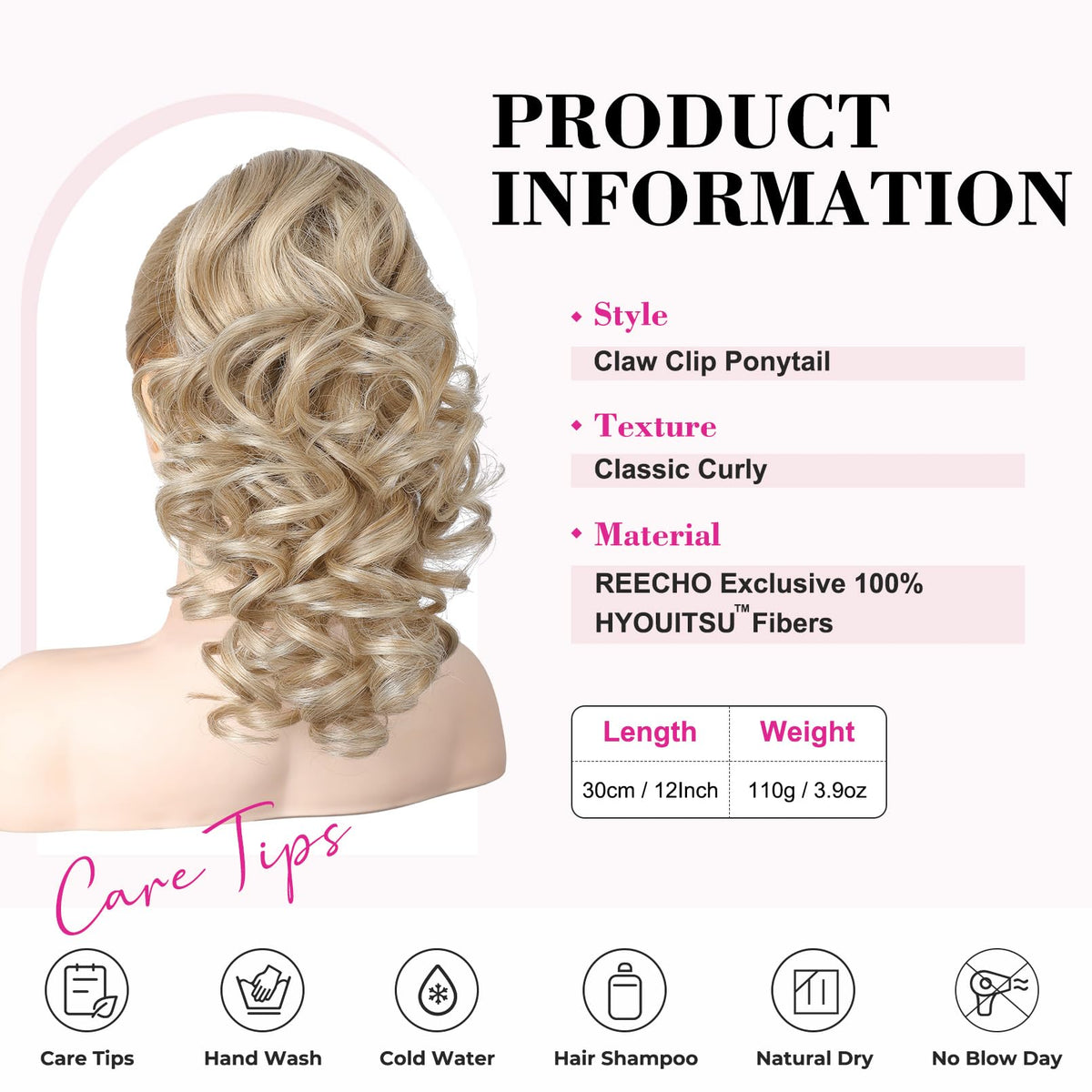 REECHO clip-in ponytail with claw clip for secure attachment