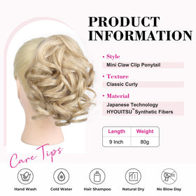 REECHO 9-inch ponytail extension clip-detail highlights secure lightweight claw for fine hair.