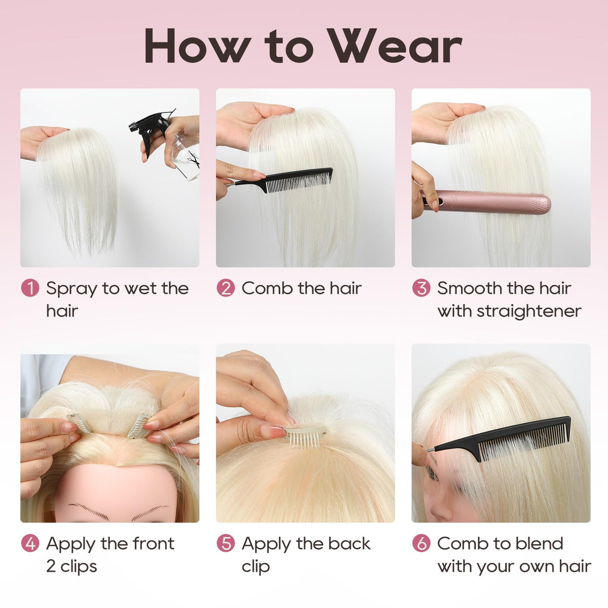 REECHO bangs topper highlights natural movement and breathable feel.