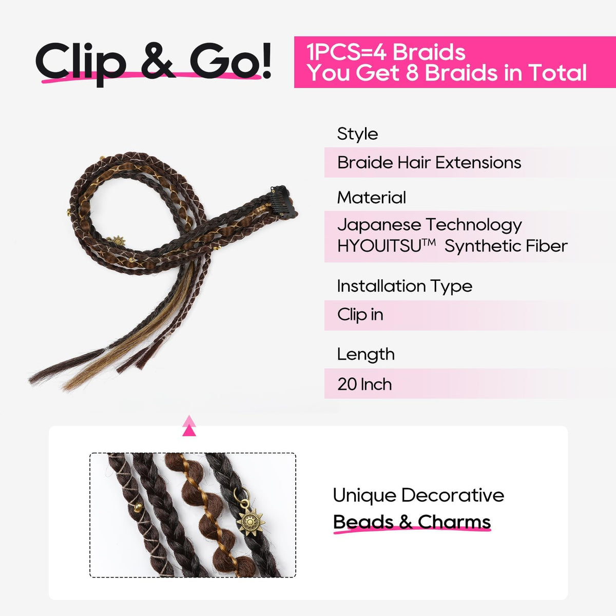 REECHO boho dreadlock braids with beads and charms for festival looks.