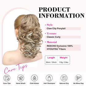 REECHO clip-in ponytail closeup shows secure claw clip for fine hair.