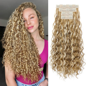 REECHO curly clip-in extensions show 24-inch length for dramatic curls and volume.