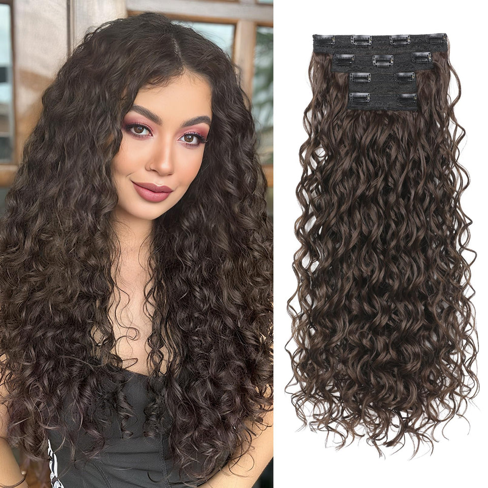 REECHO Curly Clip-in extensions package view showing 24-inch length and color.