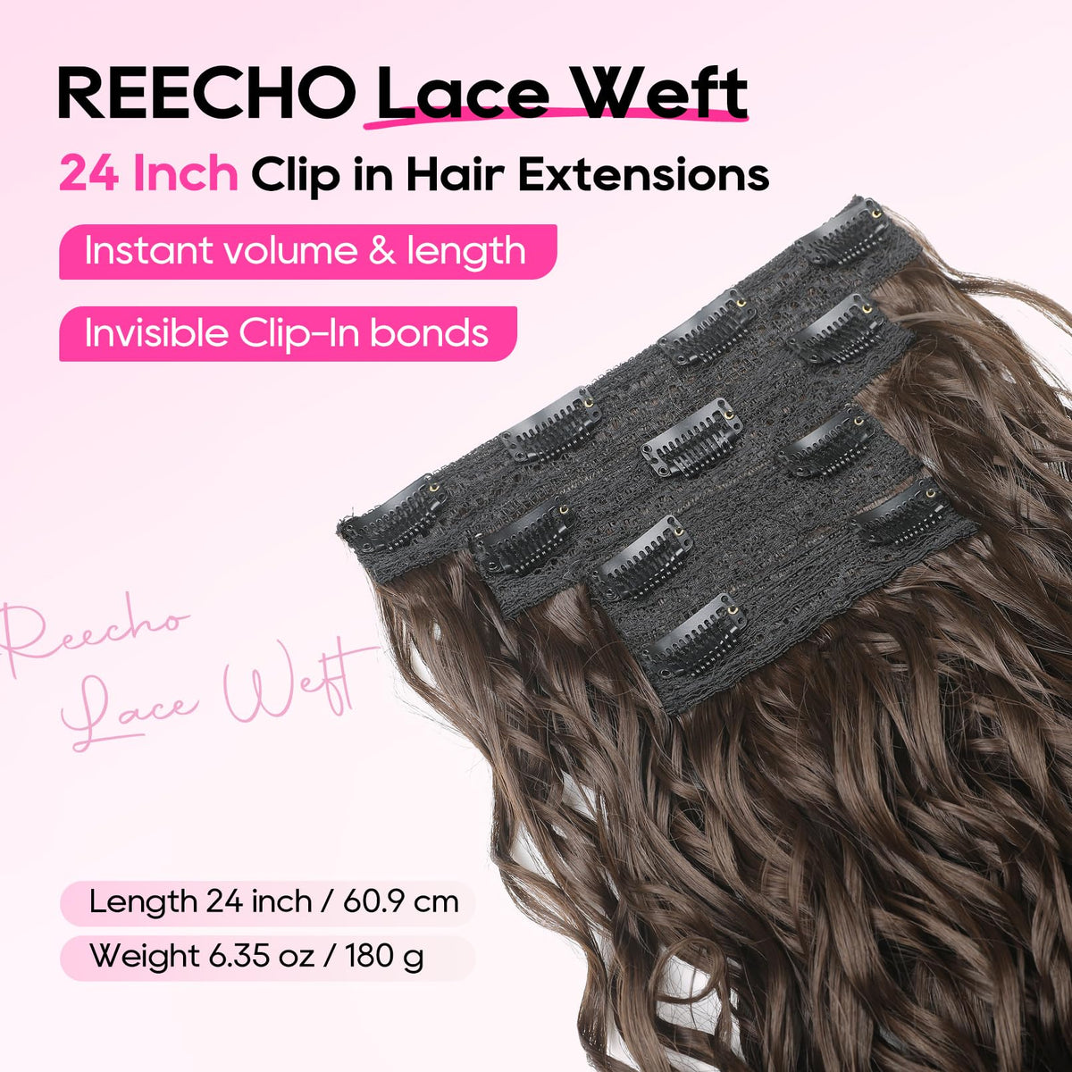 Close-up of REECHO clip-in extensions being applied to hair for secure hold.
