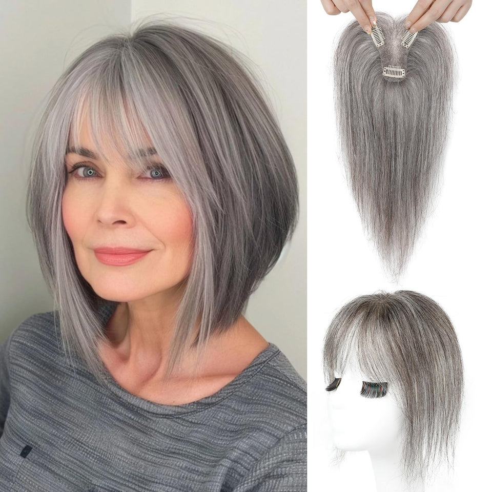 REECHO hair topper base closeup showing seamless hand-tied construction for natural blend.