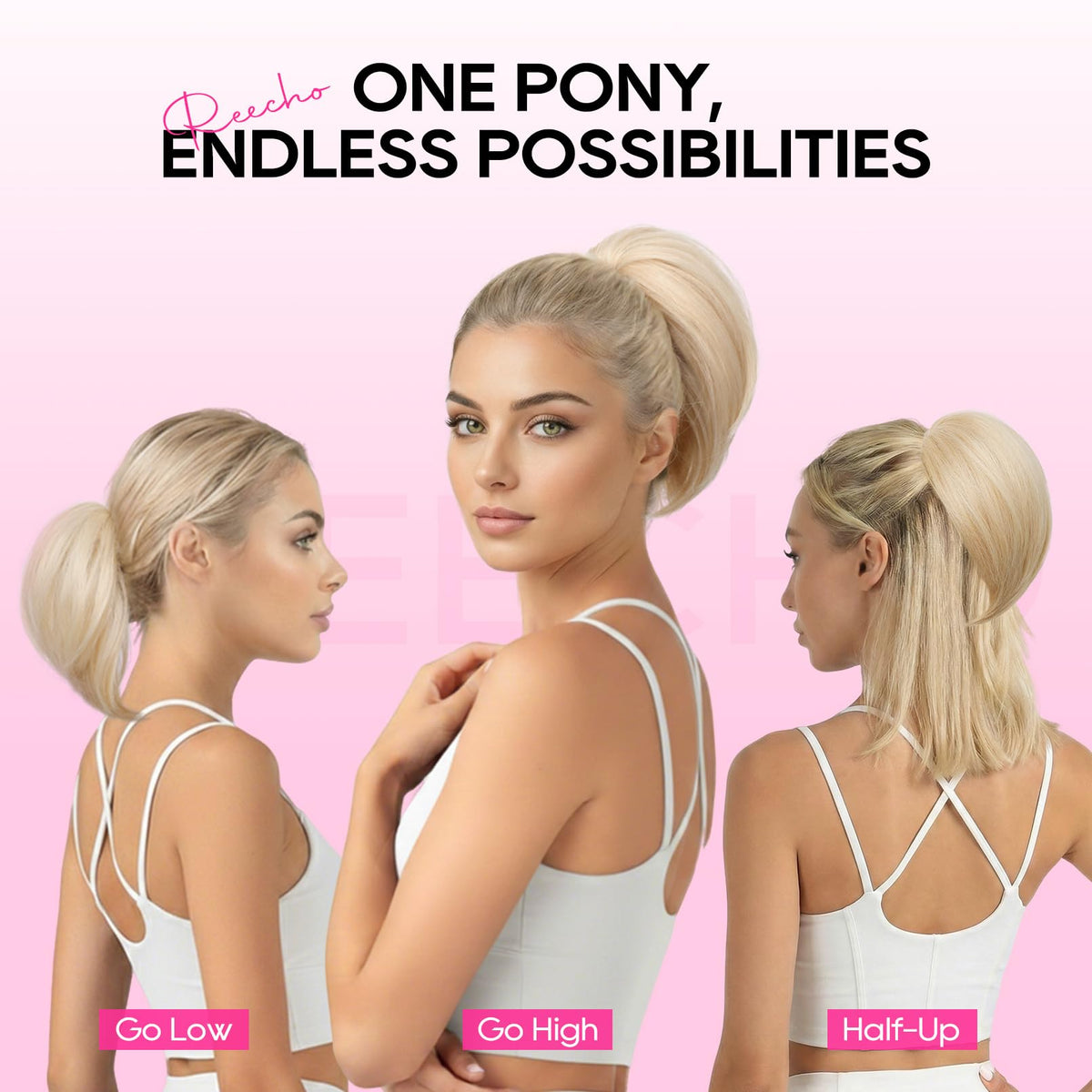 Honey blonde highlights and natural shine on REECHO ponytail.