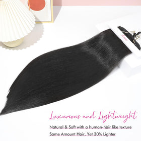 REECHO long straight synthetic extensions create sleek, seamless blend.
