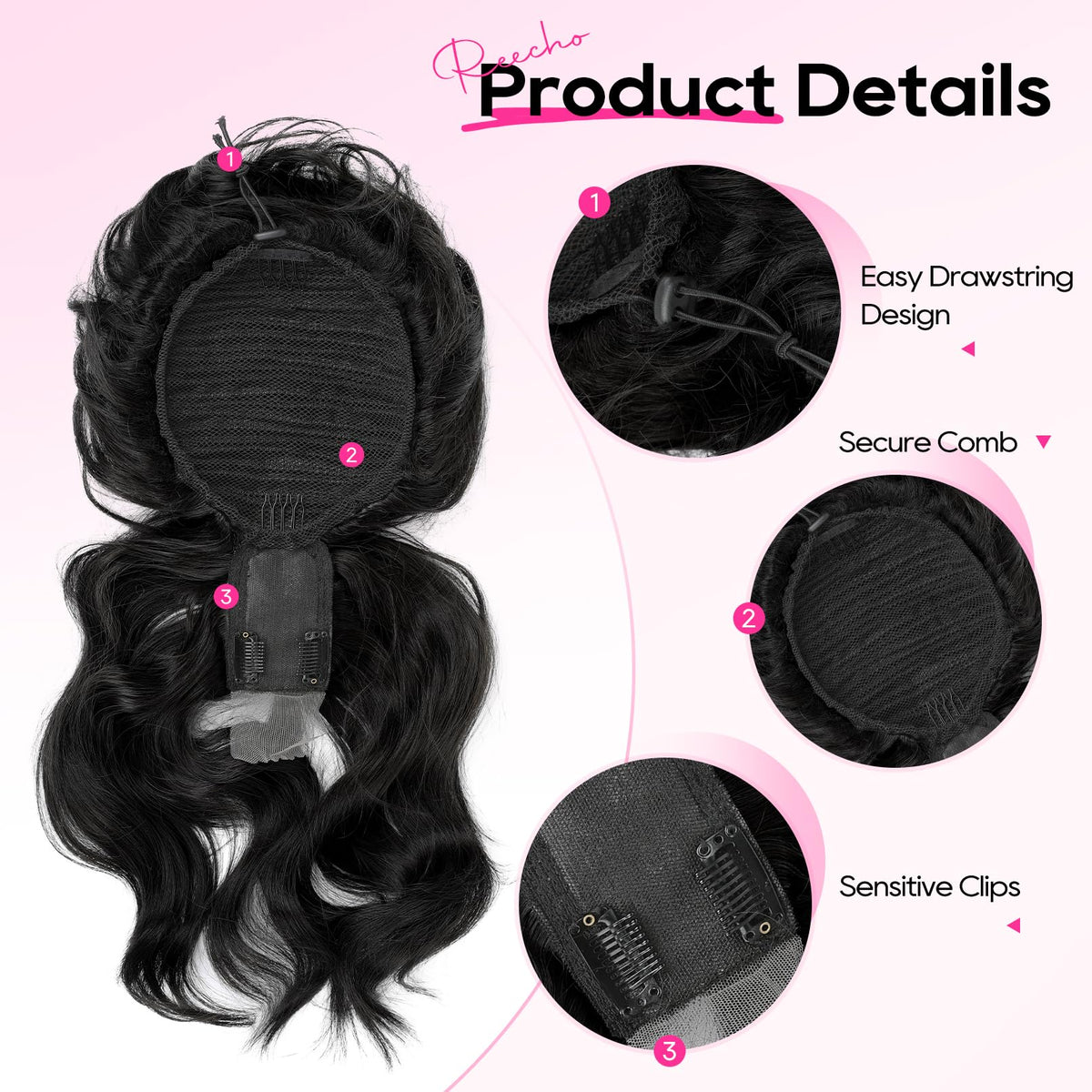 REECHO Natural-look hairline closeup black for realistic feel.