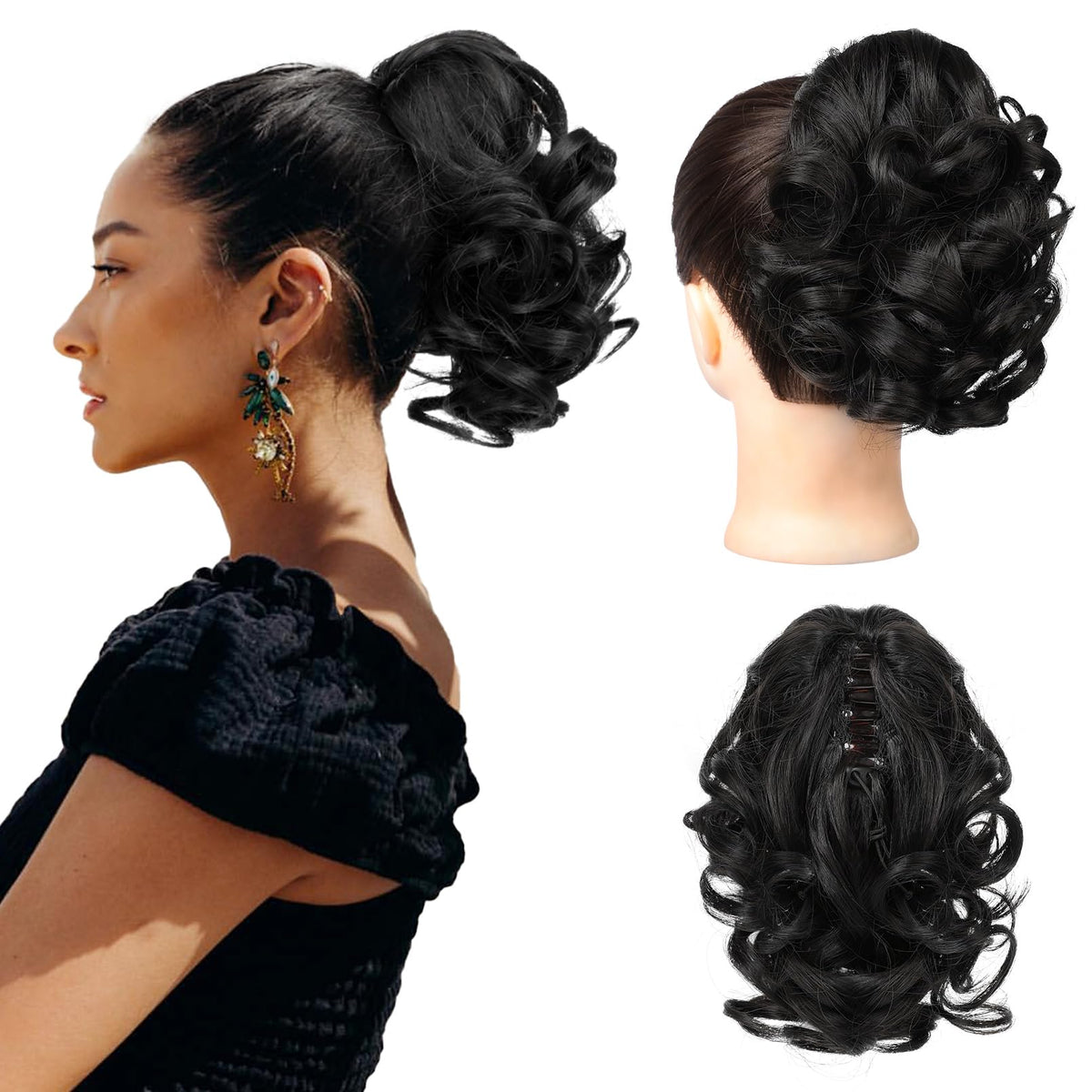 REECHO Ponytail Extension 9in in black with clip for natural look and easy wear