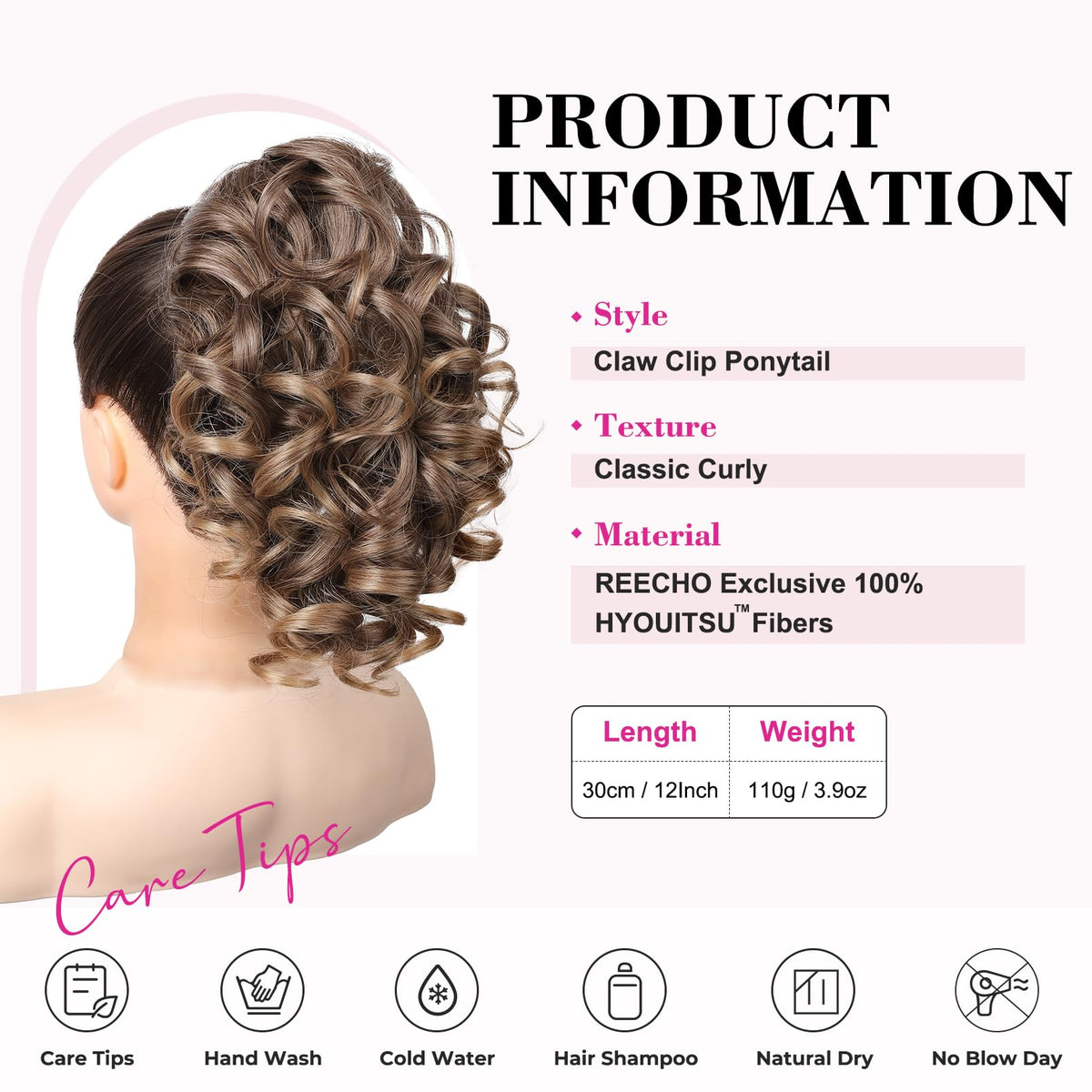 REECHO clip-on ponytail with claw clip delivers secure, comfortable fit.