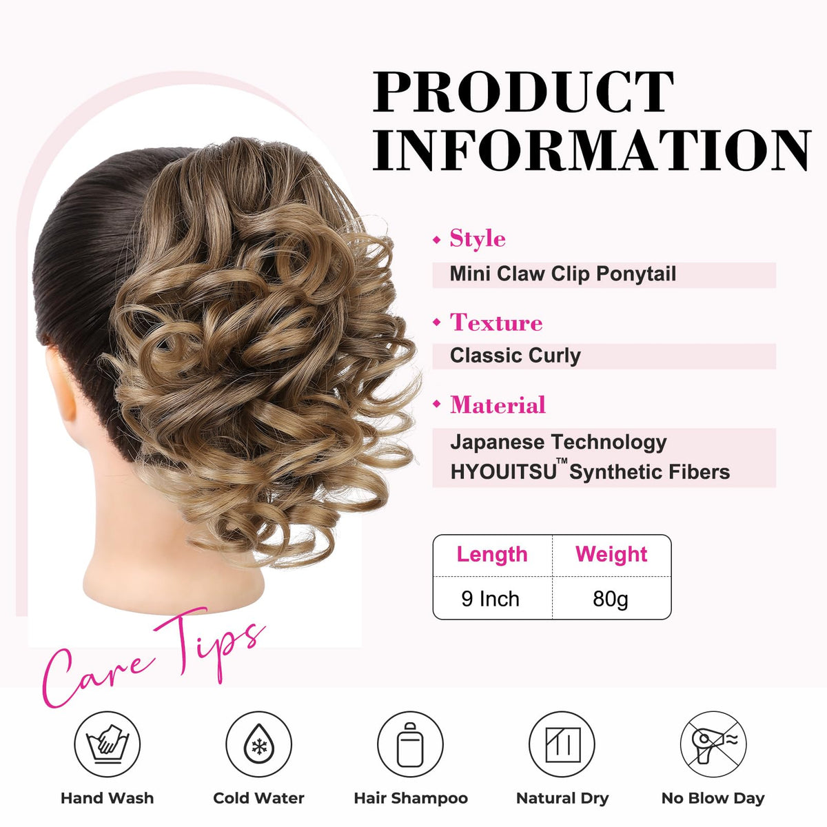 REECHO 9-inch clip-on ponytail in dark ash blonde with golden ends