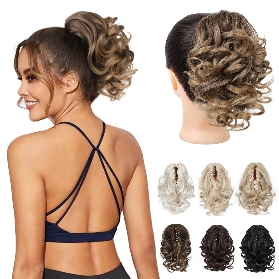 REECHO ponytail extension closeup with secure claw clip for easy wear