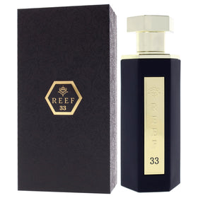 Reef No-33 EDP rose-saffron-oud note close-up, hinting at floral-woody balance.