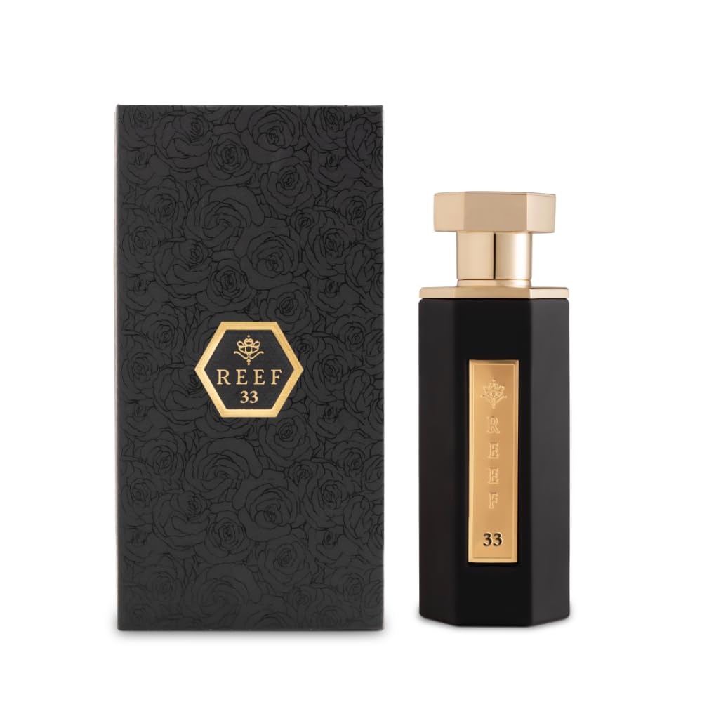 Reef Perfumes bottle front view highlights luxury scent for all-day confidence.