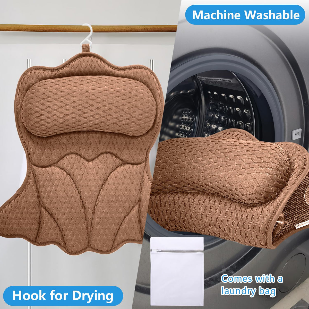 REEZEIVI bath pillow machine-washable and quick-drying for easy care