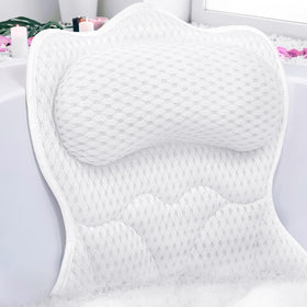REEZEIVI bath pillow with six suction cups secures position for neck comfort.