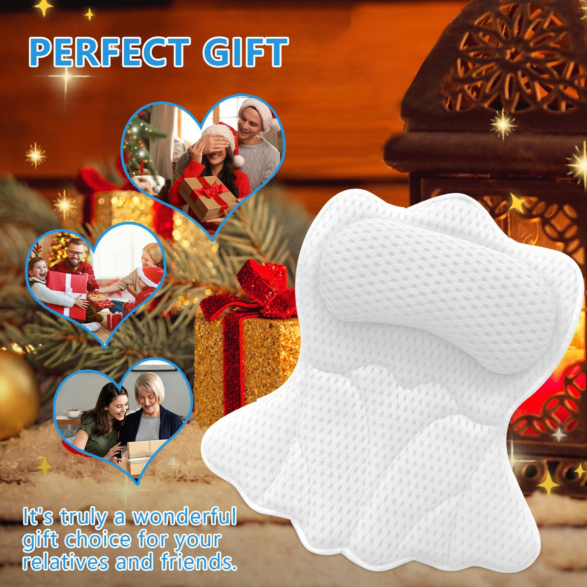 REEZEIVI white bath pillow blends with tub decor and adds luxury.