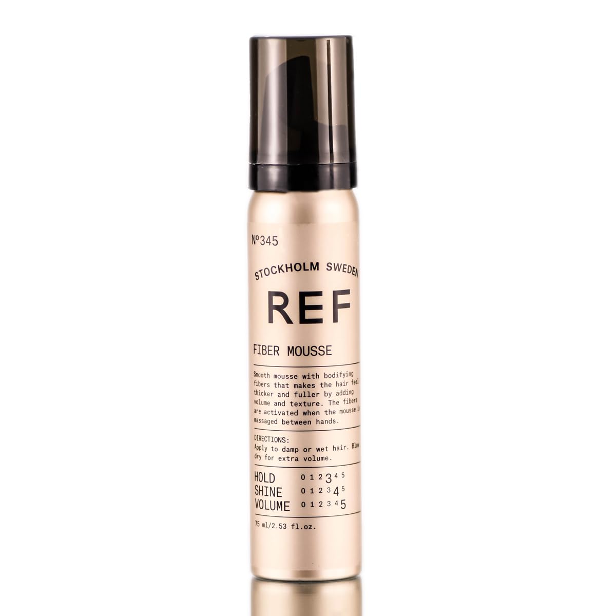 REF 345 Fiber Mousse bottle promotes volume and texture for fuller-looking hair.