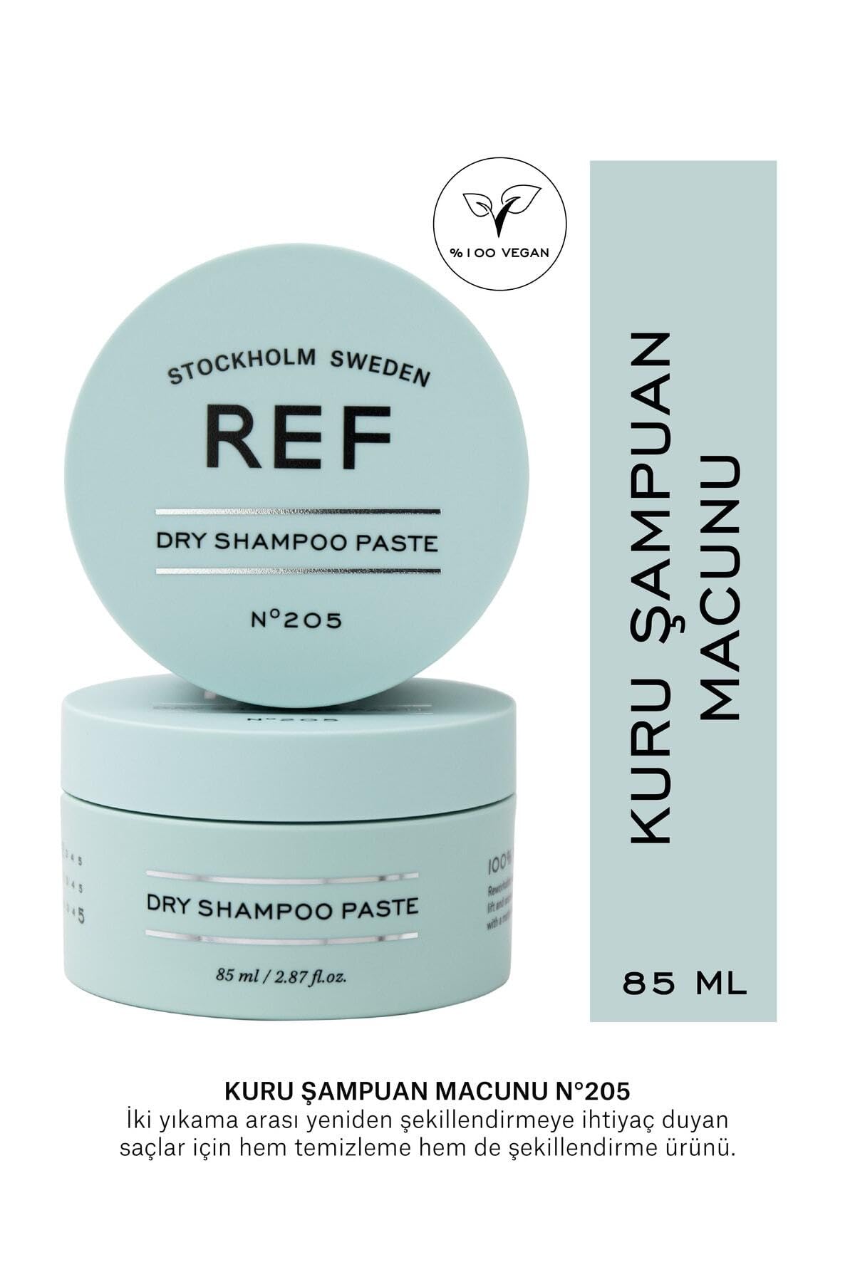REF dry shampoo paste packaging front with compact bottle for quick refresh