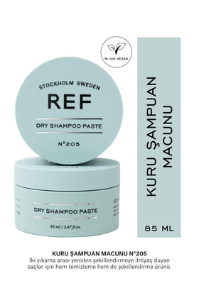 REF dry shampoo paste packaging front with compact bottle for quick refresh